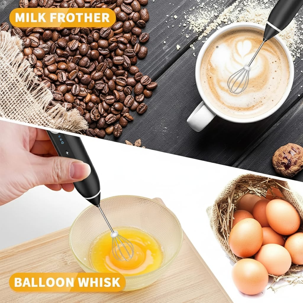 2-in-1 Electric Rechargeable Coffee Beater & Milk Frother – Handheld Mini Blender & Egg Beater for Kitchen Use