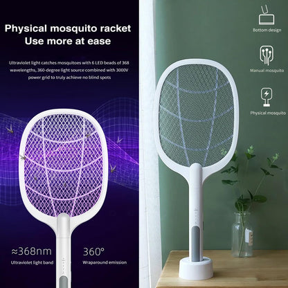 USB Rechargeable Mosquito Killer Racket, 2 in 1 Mosquito Lamp With LED Light & Charging Stand 2...