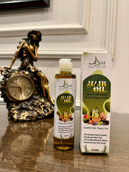 Alif Organics Natural Hair Oil | Infused with Herb & Botanical Oils | Promotes Growth & Reduces Hair Fall | 200ML