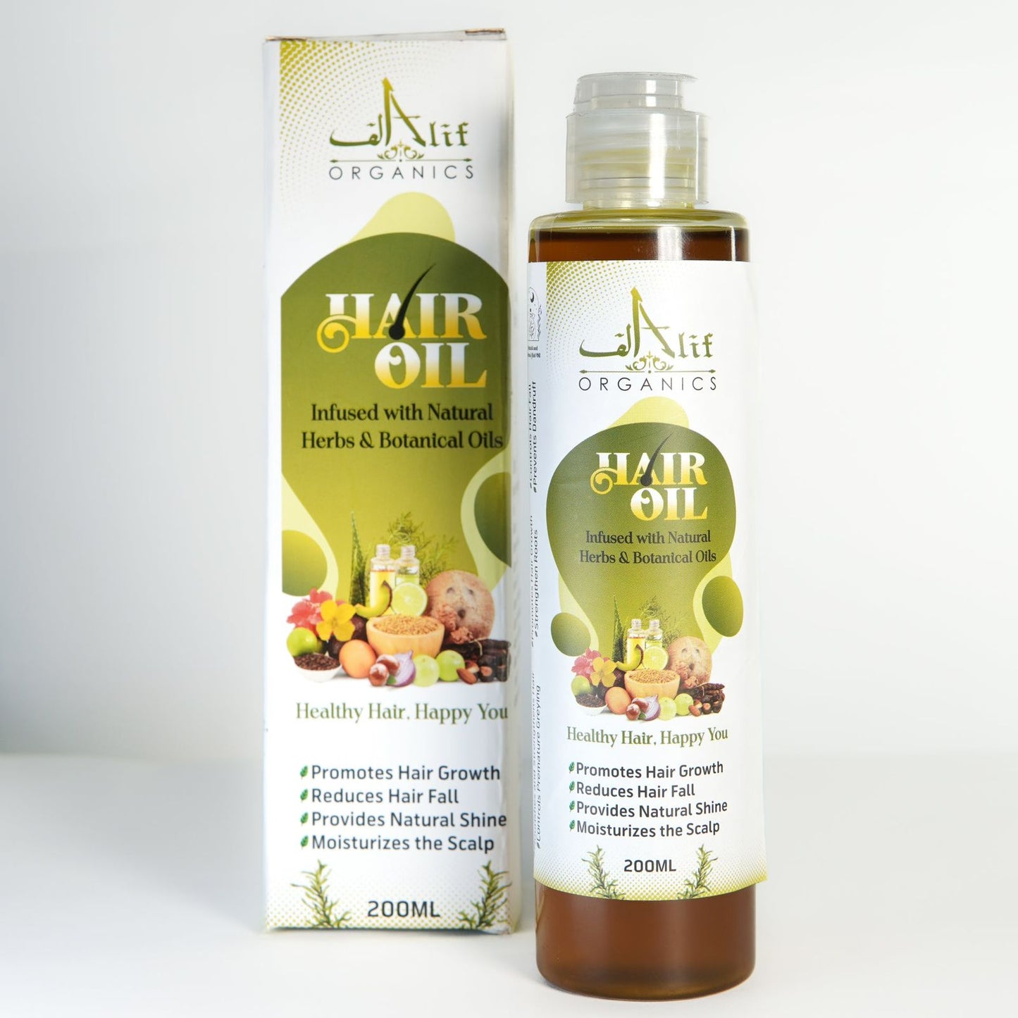 Alif Organics Natural Hair Oil | Infused with Herb & Botanical Oils | Promotes Growth & Reduces Hair Fall | 200ML