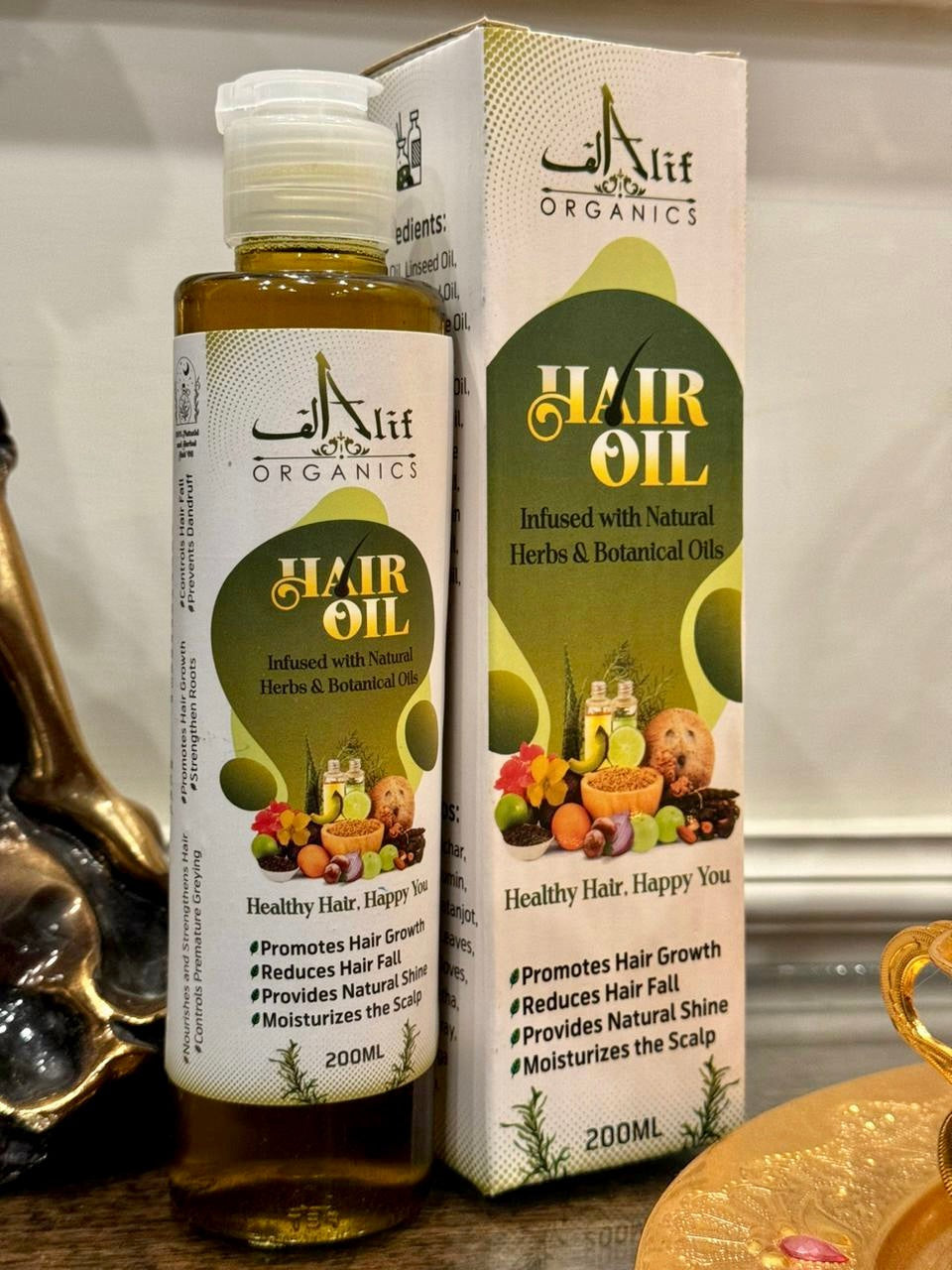 Alif Organics Natural Hair Oil | Infused with Herb & Botanical Oils | Promotes Growth & Reduces Hair Fall | 200ML