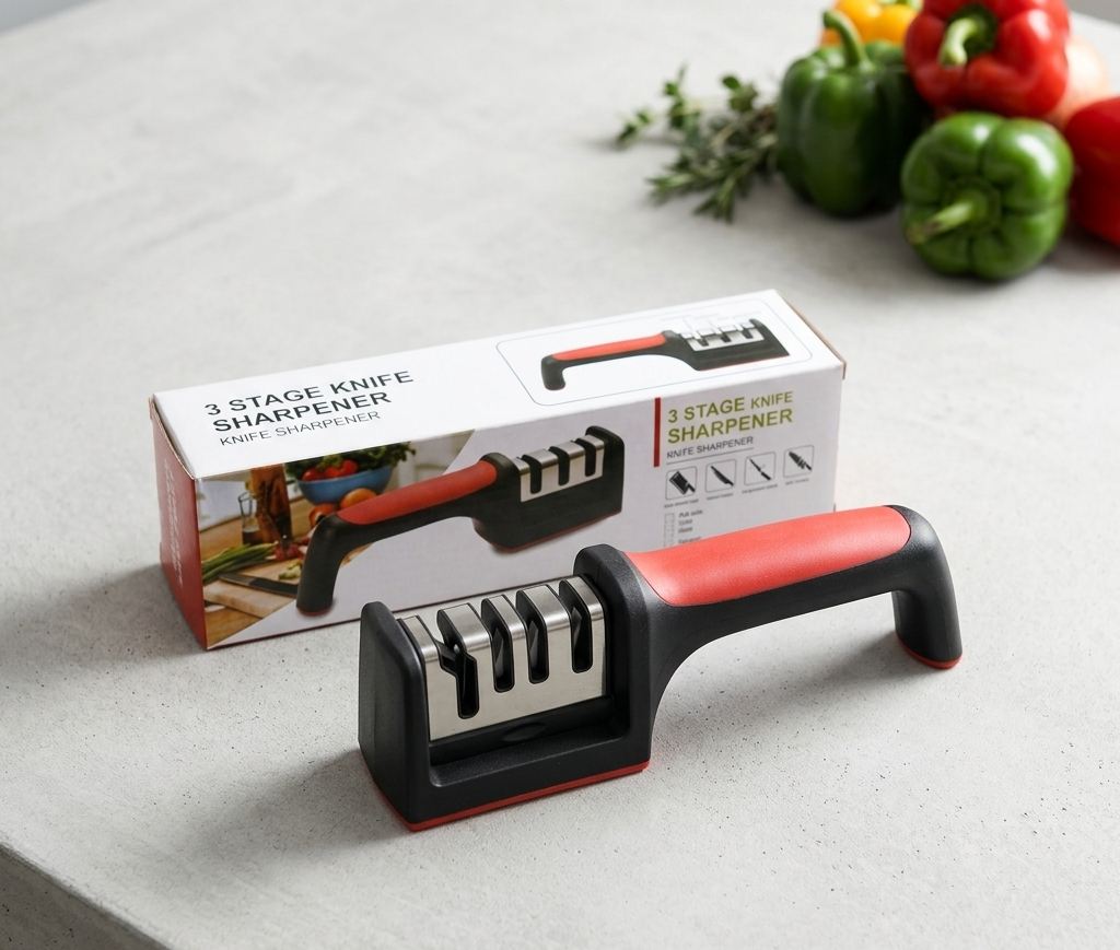 3-Stage Professional Knife Sharpener – Manual Kitchen Knife Sharpening Tool