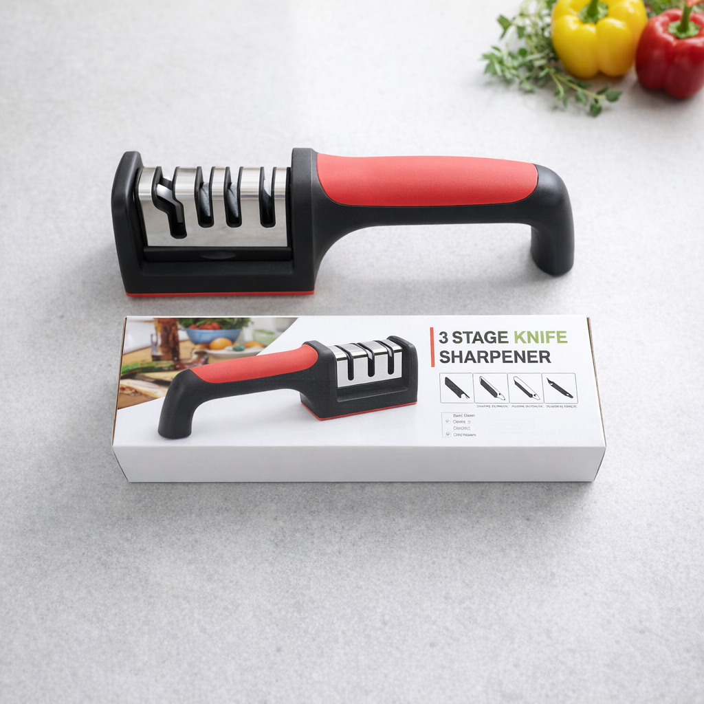 3-Stage Professional Knife Sharpener – Manual Kitchen Knife Sharpening Tool