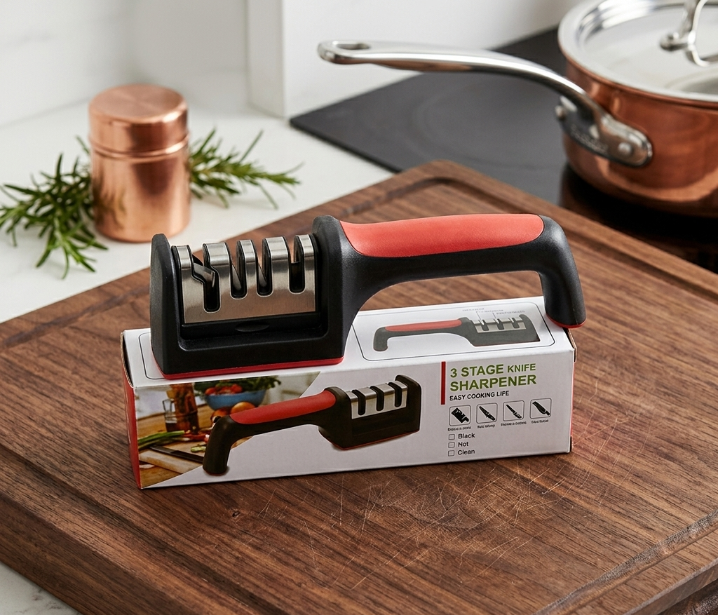 3-Stage Professional Knife Sharpener – Manual Kitchen Knife Sharpening Tool