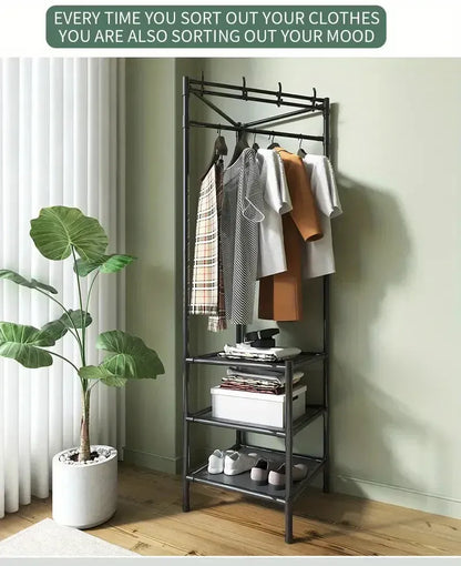 Multifunctional Corner Coat Rack | Nail-Free Installation | Space-Saving Coat & Storage Organizer | Waterproof & Durable | 3 Layers | Random Colour