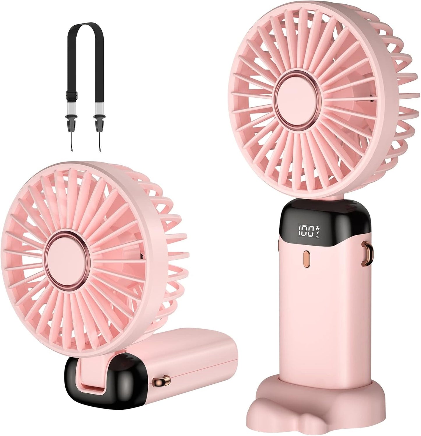 Digital Display Portable Mini Fan – 5-in-1 Multipurpose USB-C Rechargeable Handheld Fan - With Cable