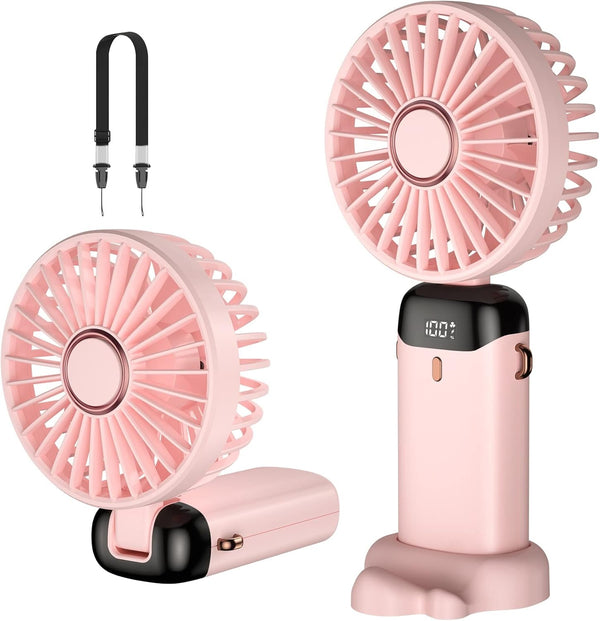 Digital Display Portable Mini Fan – 5-in-1 Multipurpose USB-C Rechargeable Handheld Fan - With Cable