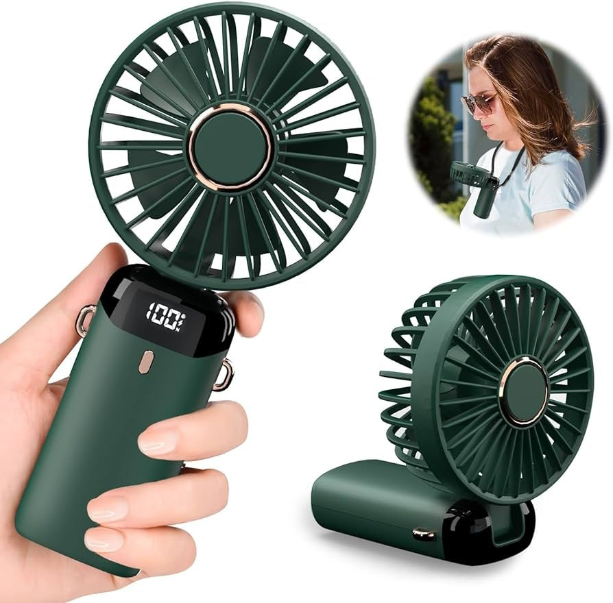 Digital Display Portable Mini Fan – 5-in-1 Multipurpose USB-C Rechargeable Handheld Fan - With Cable