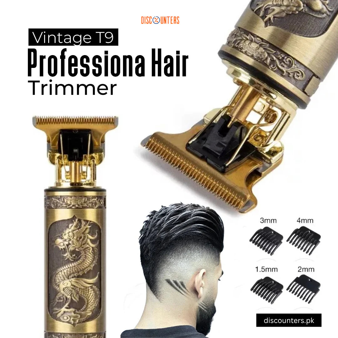 Vintage T9 Professional Trimmer – Close-Cutting T-Blade Hair Clipper for Men - Metal Body