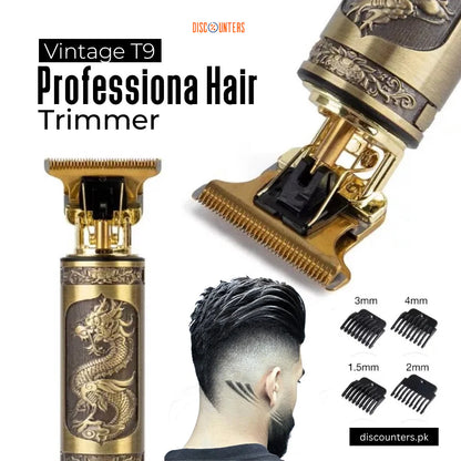 Vintage T9 Professional Trimmer – Close-Cutting T-Blade Hair Clipper for Men - Metal Body