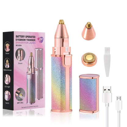 2-in-1 Rechargeable Eyebrow & Facial Hair Remover for Women | Painless Electric Hair Trimmer with LED Light