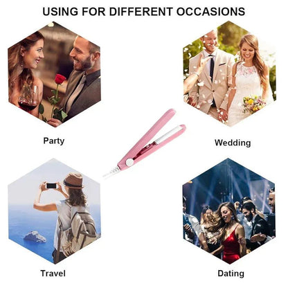 2-in-1 Mini Hair Straightener & Curler – Portable Thermostatic Ceramic Flat Iron for Dry & Wet Hair Styling - Random Color
