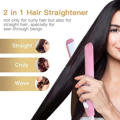 2-in-1 Mini Hair Straightener & Curler – Portable Thermostatic Ceramic Flat Iron for Dry & Wet Hair Styling - Random Color