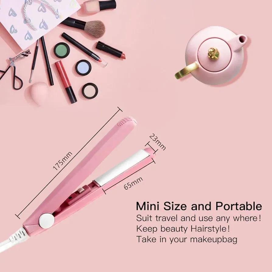 2-in-1 Mini Hair Straightener & Curler – Portable Thermostatic Ceramic Flat Iron for Dry & Wet Hair Styling - Random Color
