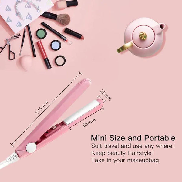 2-in-1 Mini Hair Straightener & Curler – Portable Thermostatic Ceramic Flat Iron for Dry & Wet Hair Styling - Random Color