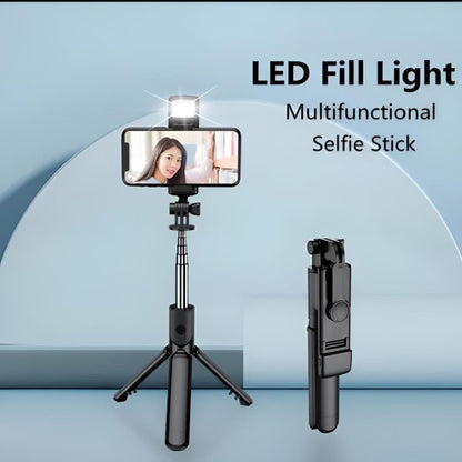 R1S Multifunctional Wireless Selfie Stick Tripod – Extendable Handheld Monopod - With Light