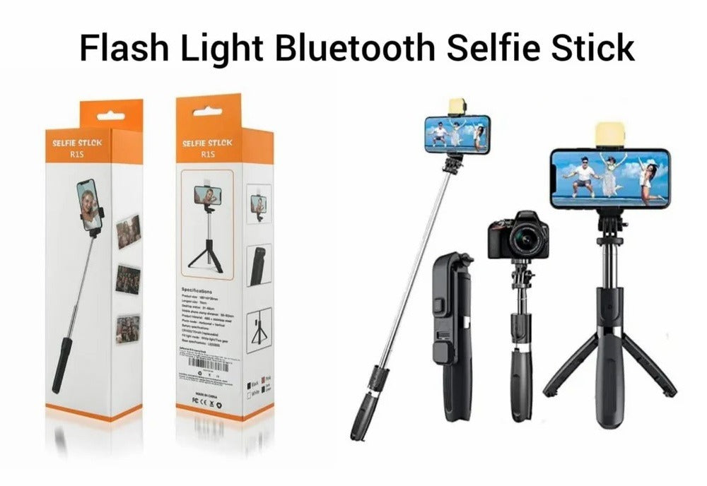 R1S Multifunctional Wireless Selfie Stick Tripod – Extendable Handheld Monopod - With Light