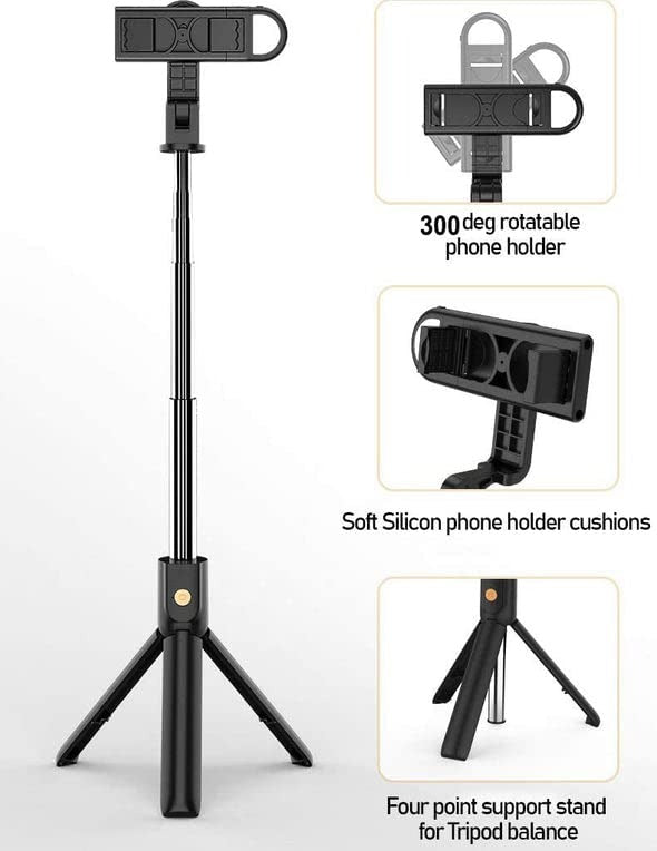 R1S Multifunctional Wireless Selfie Stick Tripod – Extendable Handheld Monopod - With Light