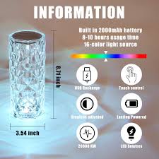 16 Colors Crystal Lamp With Remote | RGB Rose Diamond Table Lamp Rechargeable | Diamond Crystal LED Light Lamp